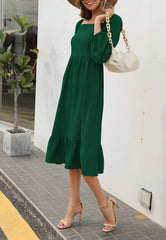 Double Puff Sleeve Solid Dress