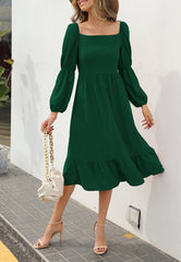 Double Puff Sleeve Solid Dress
