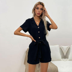 Solid Color Button Front Romper