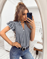 Bluse mit Vichy-Karomuster und Rüschenärmeln