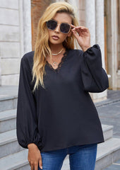 Blusa con ribete de encaje de color liso