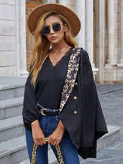 Blusa con ribete de encaje de color liso