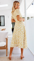 V Neck Floral Midi Dress