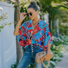 Polo oversize con estampado tropical