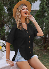 Contrast Button Side Slit Blouse