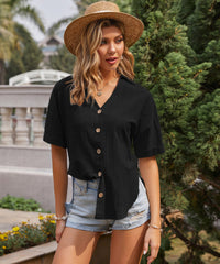 Contrast Button Side Slit Blouse