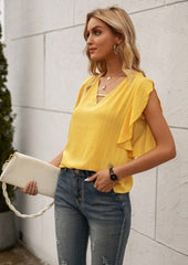 V Neck Ruffle Sleeve Blouse