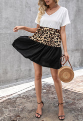 Vestido recto con cuello en V y bloques de color