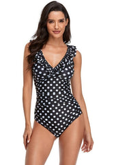 Polka Dot Ruffled Tank One-Piece