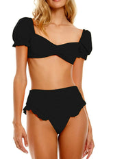 Bikini-Set mit Puffärmeln, Herzausschnitt und Rüschen und hohem Bund