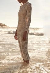 Vestido midi de punto de manga larga