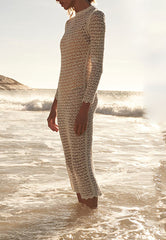 Vestido midi de punto de manga larga