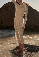 Vestido midi de punto de manga larga