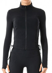 Defining Contouring Seam Drawstring Ruched Zip Fitted Jacket