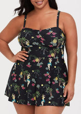 Plus Einteiliges Kleid mit eckigem Ausschnitt und tropischem Print