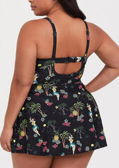 Plus Tropical Printed Square Neck One-Piece Dress