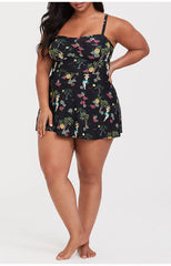 Plus Tropical Printed Square Neck One-Piece Dress