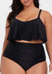 Conjunto de bikini de talle alto con volantes y tirantes finos Plus