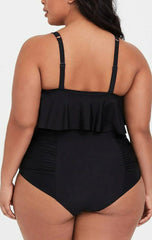 Conjunto de bikini de talle alto con volantes y tirantes finos Plus