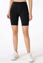 Pantalones cortos de ciclismo de cintura alta con contraste para fitness