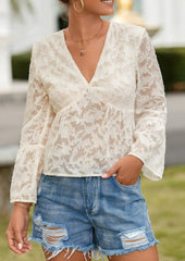 Romantische Netzbluse mit V-Ausschnitt