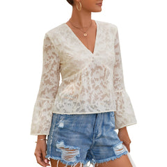 Romantische Netzbluse mit V-Ausschnitt