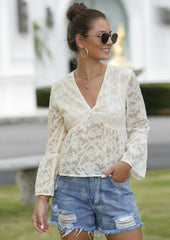 Romantische Netzbluse mit V-Ausschnitt