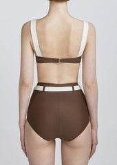 Contrast Lined High Rise Ribbon Belt Bikini Set