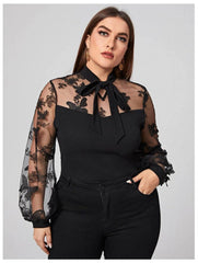 Plus Mesh Butterfly Detail Blouse