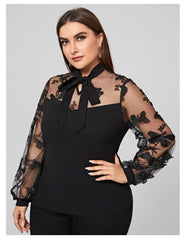 Plus Mesh Butterfly Detail Blouse