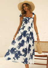 Tropical Print Tie Strap Dress