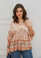 Plus Boho-Bluse mit Taillenschnürung