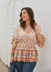 Plus Boho-Bluse mit Taillenschnürung