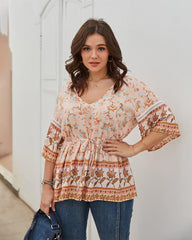 Plus Boho-Bluse mit Taillenschnürung