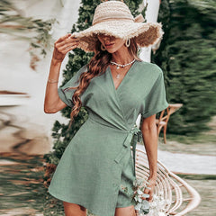 Cuffed Sleeve Skirt Overlay Romper