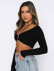 Long Sleeves Halter Neck Crop Top