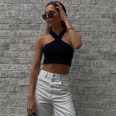 Geripptes Neckholder-Crop-Tanktop mit Racerback