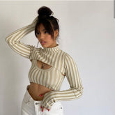Geripptes, kurzes U-Ausschnitt-BH-Tanktop und Bolero-Set mit Rollkragen
