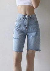 Entspannte Dad-Jeansshorts mit hohem Bund und Used-Look
