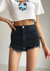 High Rise-Jeansshorts mit Used-Look und ungesäumtem Saum