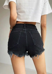 High Rise Distressed Raw Hem Denim Shorts