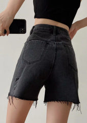 High Rise Relaxed Raw Hem Denim Dad Shorts