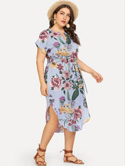 Vestido estampado con abertura en el dobladillo redondo