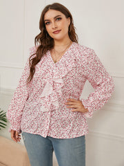 Plus Ruffle Front Button Down Blouse