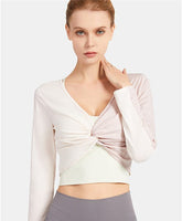 Two Toned Long Sleeve Twist Center Top