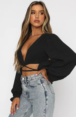 Plunge V-Neckline Puff Sleeve Wrap Top