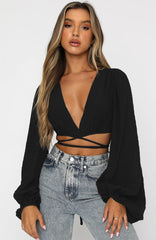 Plunge V-Neckline Puff Sleeve Wrap Top