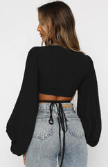 Plunge V-Neckline Puff Sleeve Wrap Top