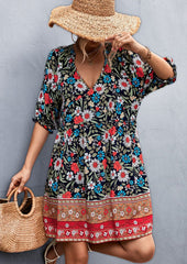 V Neck Puff Sleeve Dress