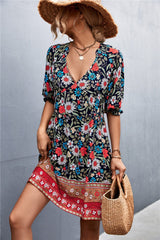 V Neck Puff Sleeve Dress